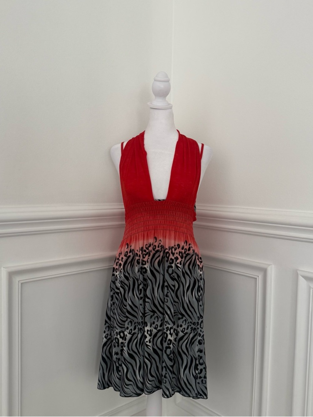 OB Fashion Red Animal Print Halter Dress